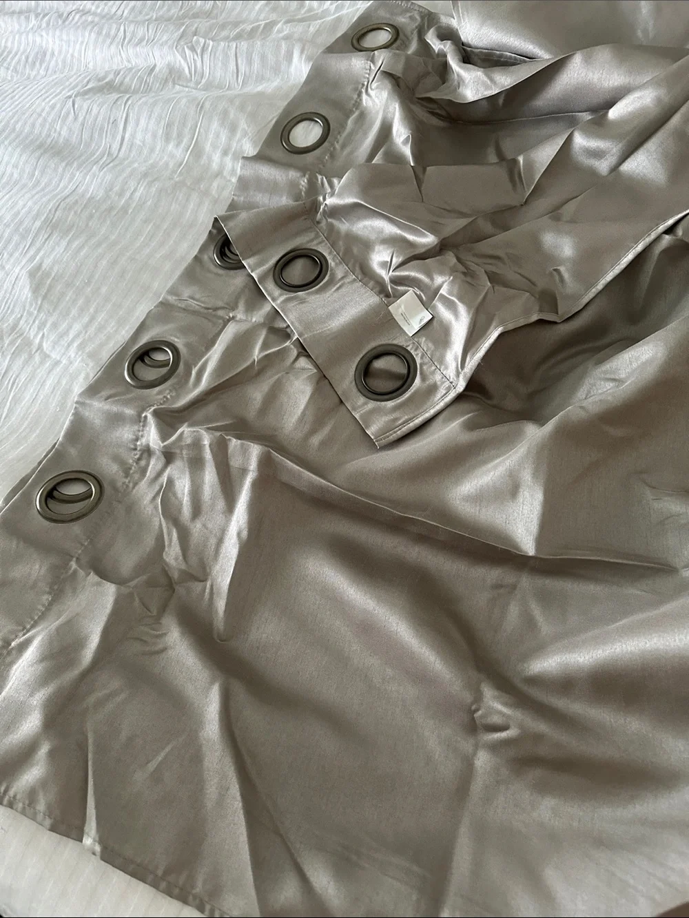 Pair of Grommet Curtain Panels 39x84L Metallic with Silver Gray Olive Hues